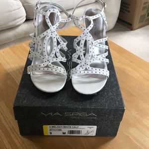 Via Spiga White Studded Heels